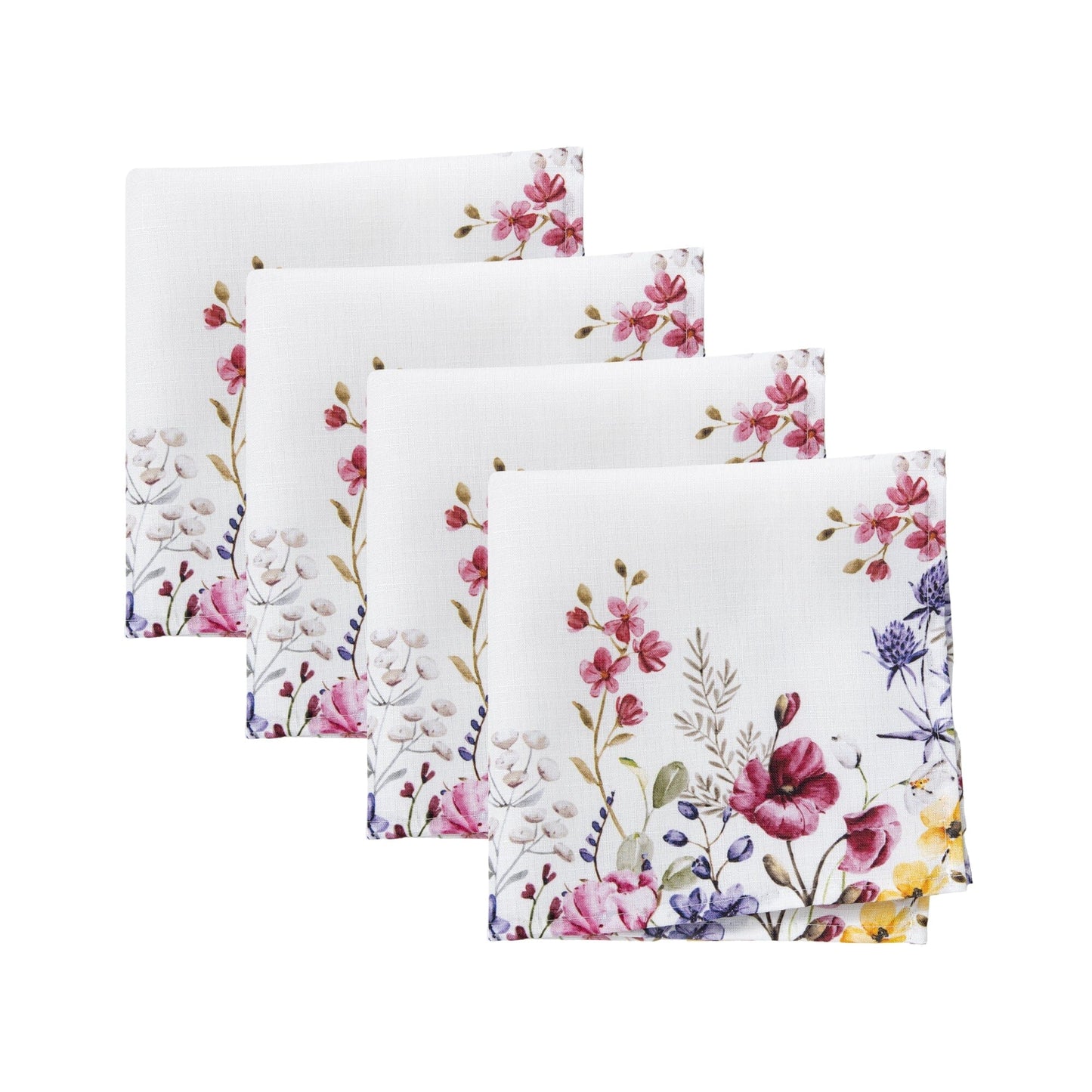 Servilletas con borde de flores silvestres de amapola, juego de 4