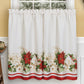 Red and White Poinsettia Elegant Ivory Holiday Kitchen Tiers and Valance, 3 Piece Set-Elrene Home Fashions