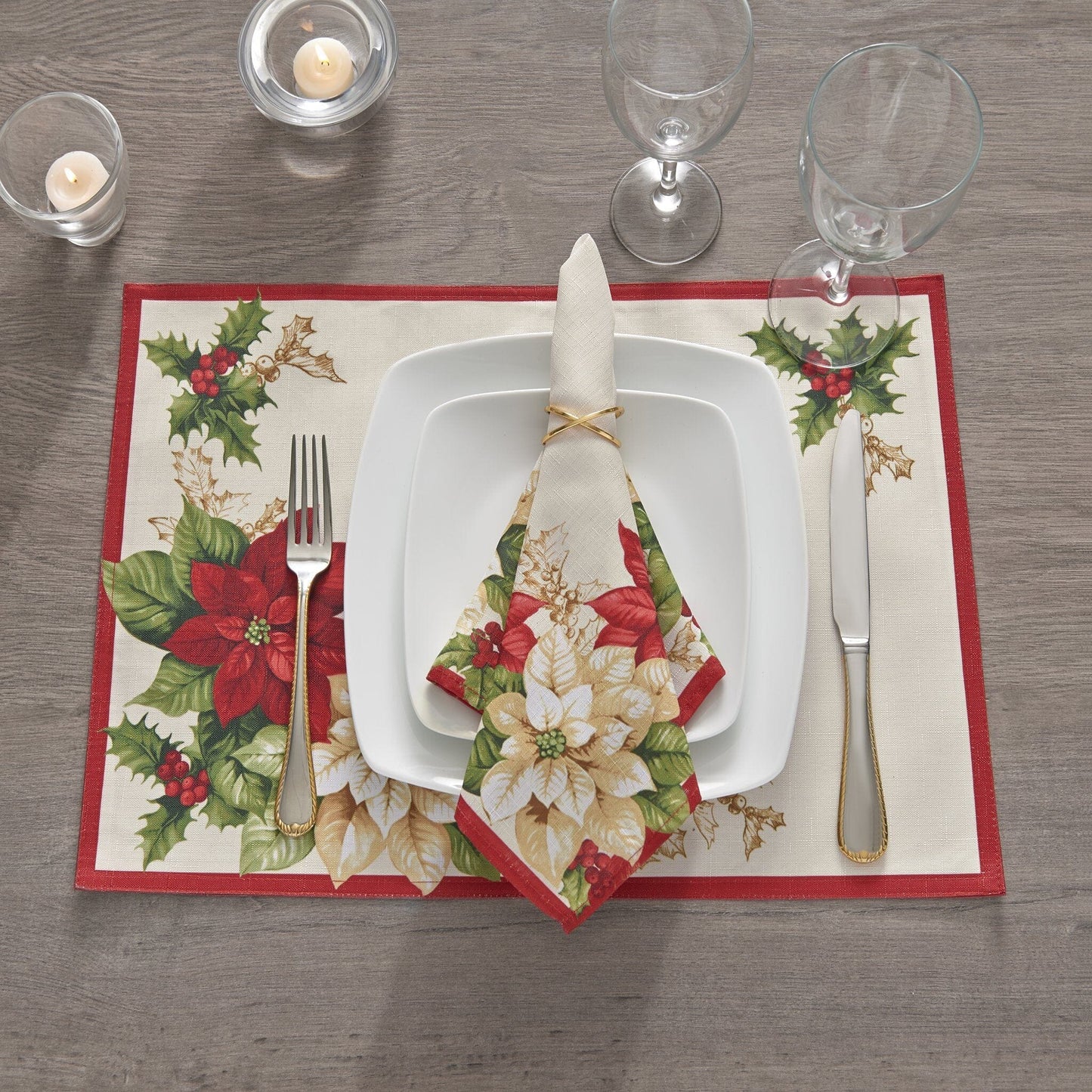Red and White Poinsettias Placemat, Set of 4