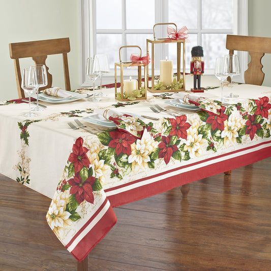 Red and White Poinsettias Tablecloth