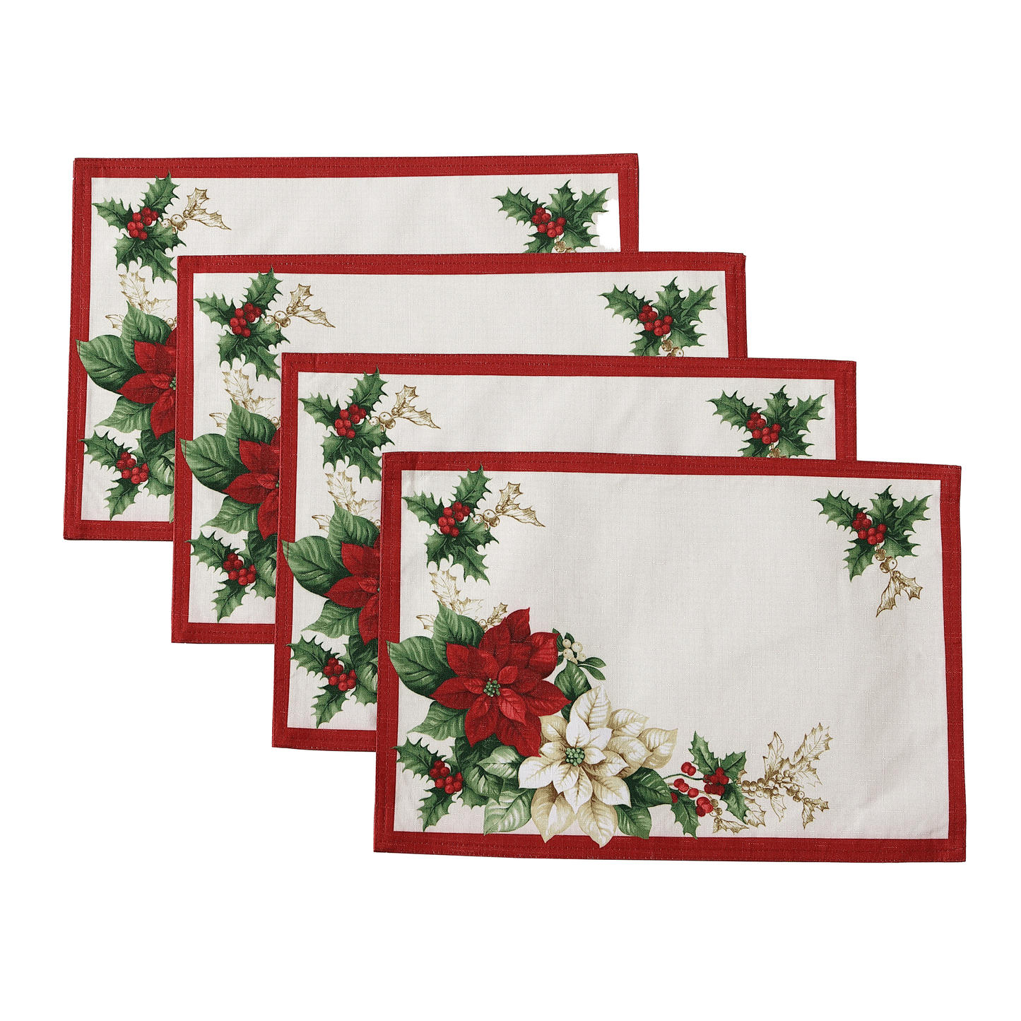 Manteles individuales con flores de Pascua rojas y blancas. Juego de 4