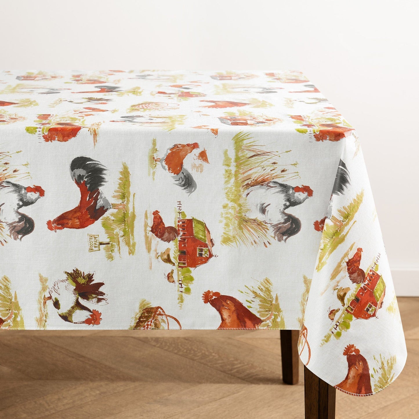 Vintage Rooster Farm Printed Vinyl Indoor/Outdoor Tablecloth