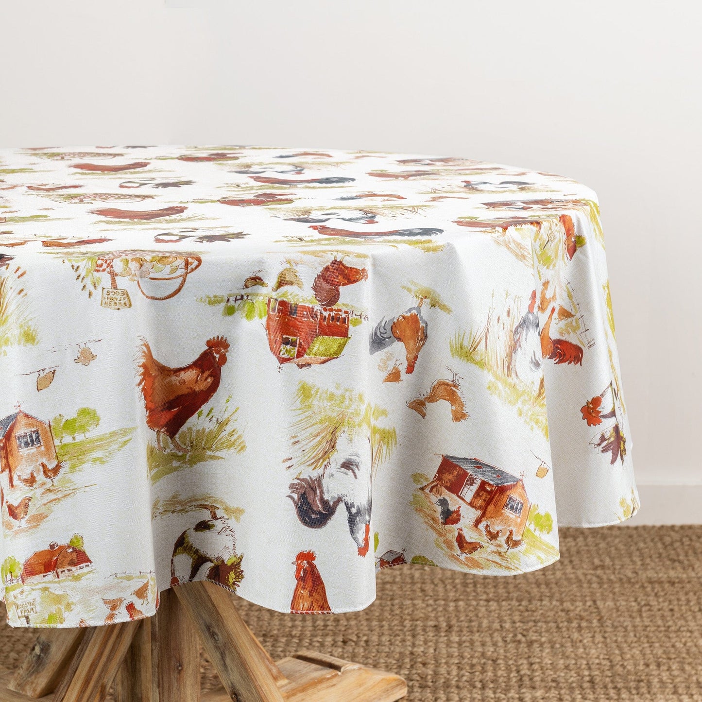 Vintage Rooster Farm Printed Vinyl Indoor/Outdoor Tablecloth