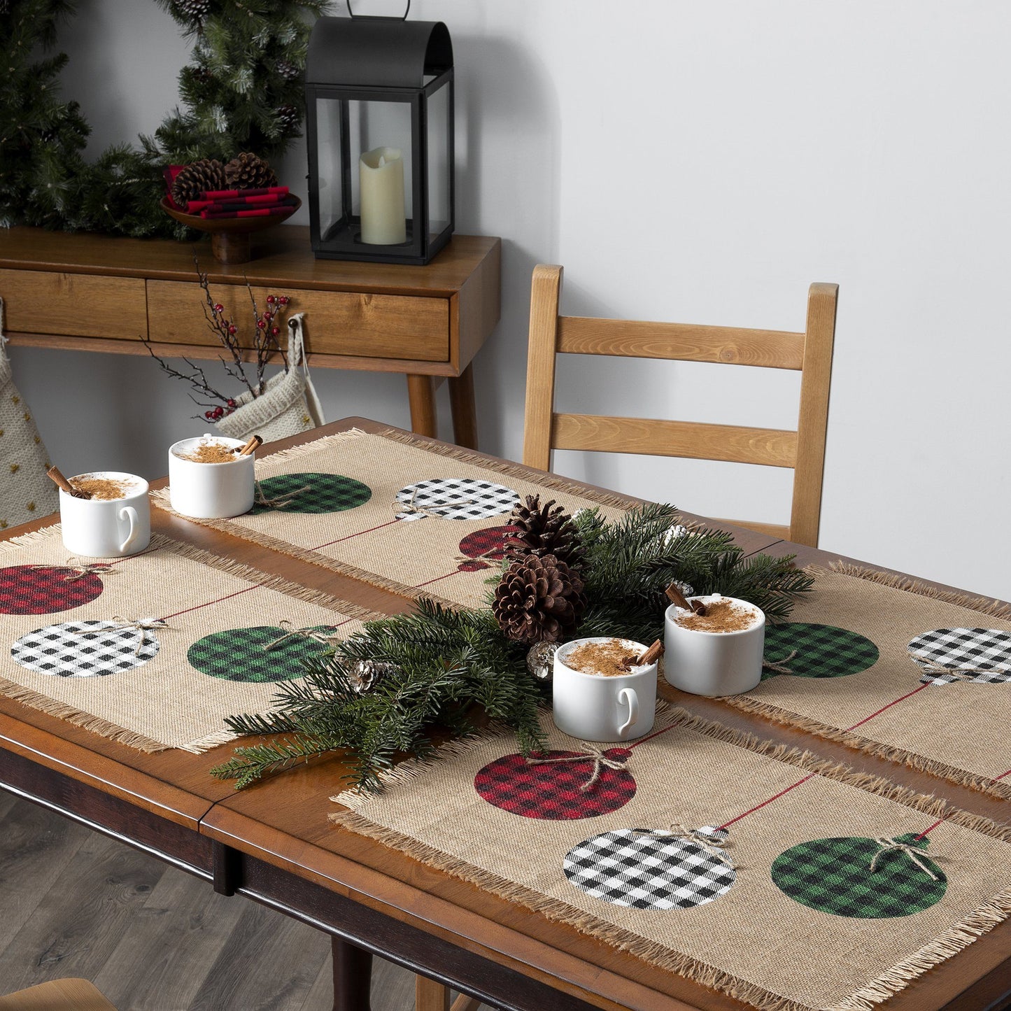 Farmhouse Living Holiday Rustic Ornaments Burlap Placemat, Set of 4-Elrene Home Fashions