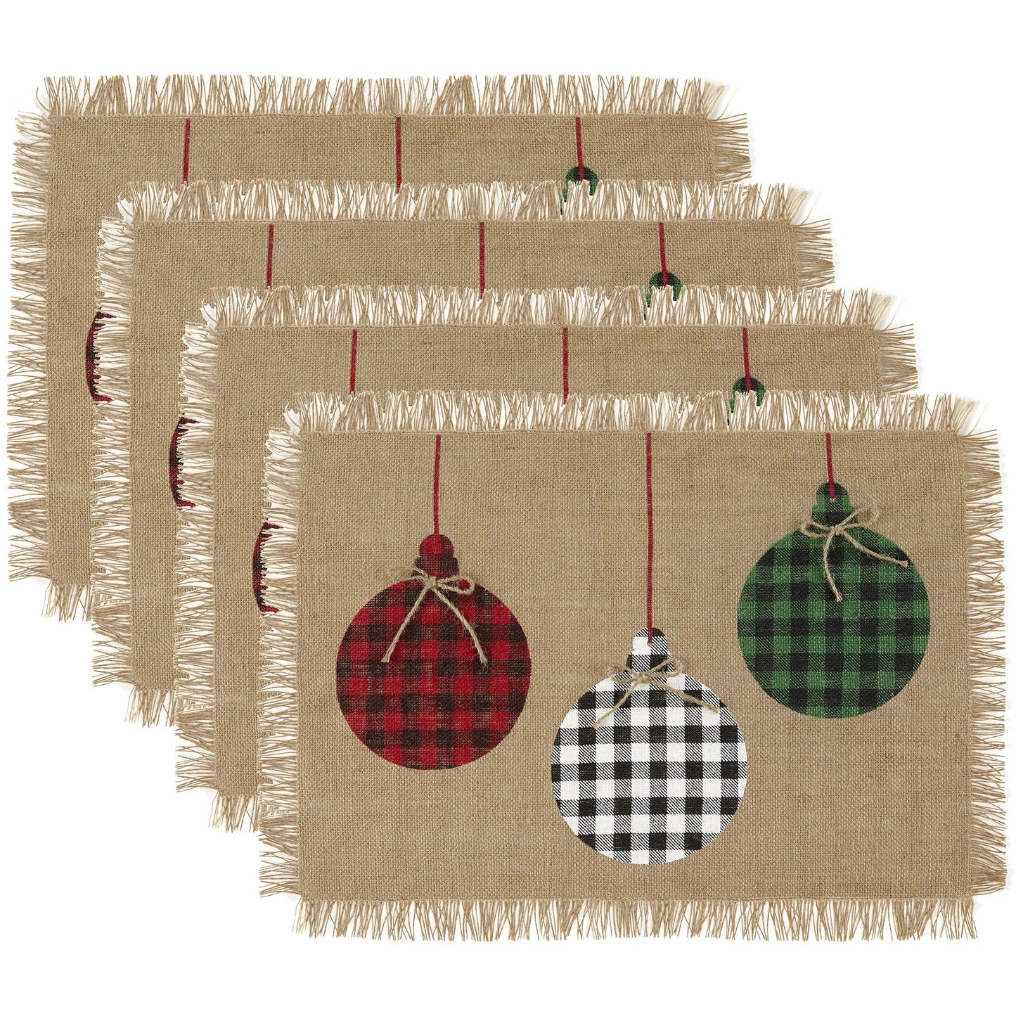 Farmhouse Living Holiday Rustic Ornaments Burlap Placemat, Set of 4-Elrene Home Fashions