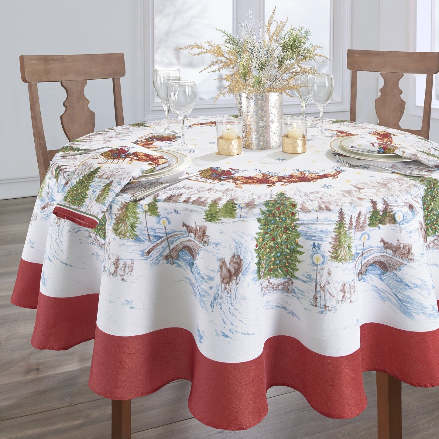Santa’s Snowy Sleighride Tablecloth