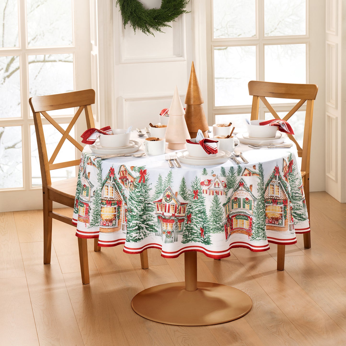 Storybook Christmas Village Holiday Tablecloth