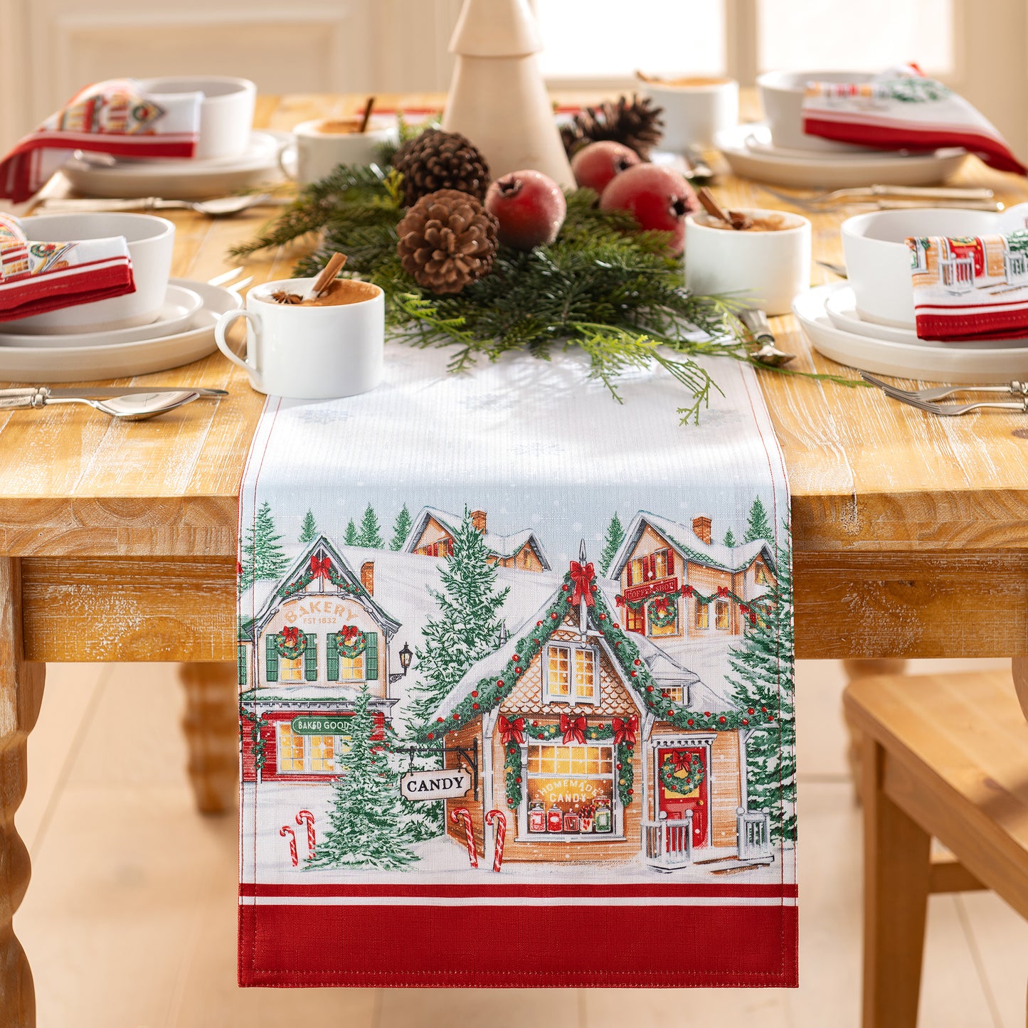 Camino de mesa navideño Storybook Christmas Village