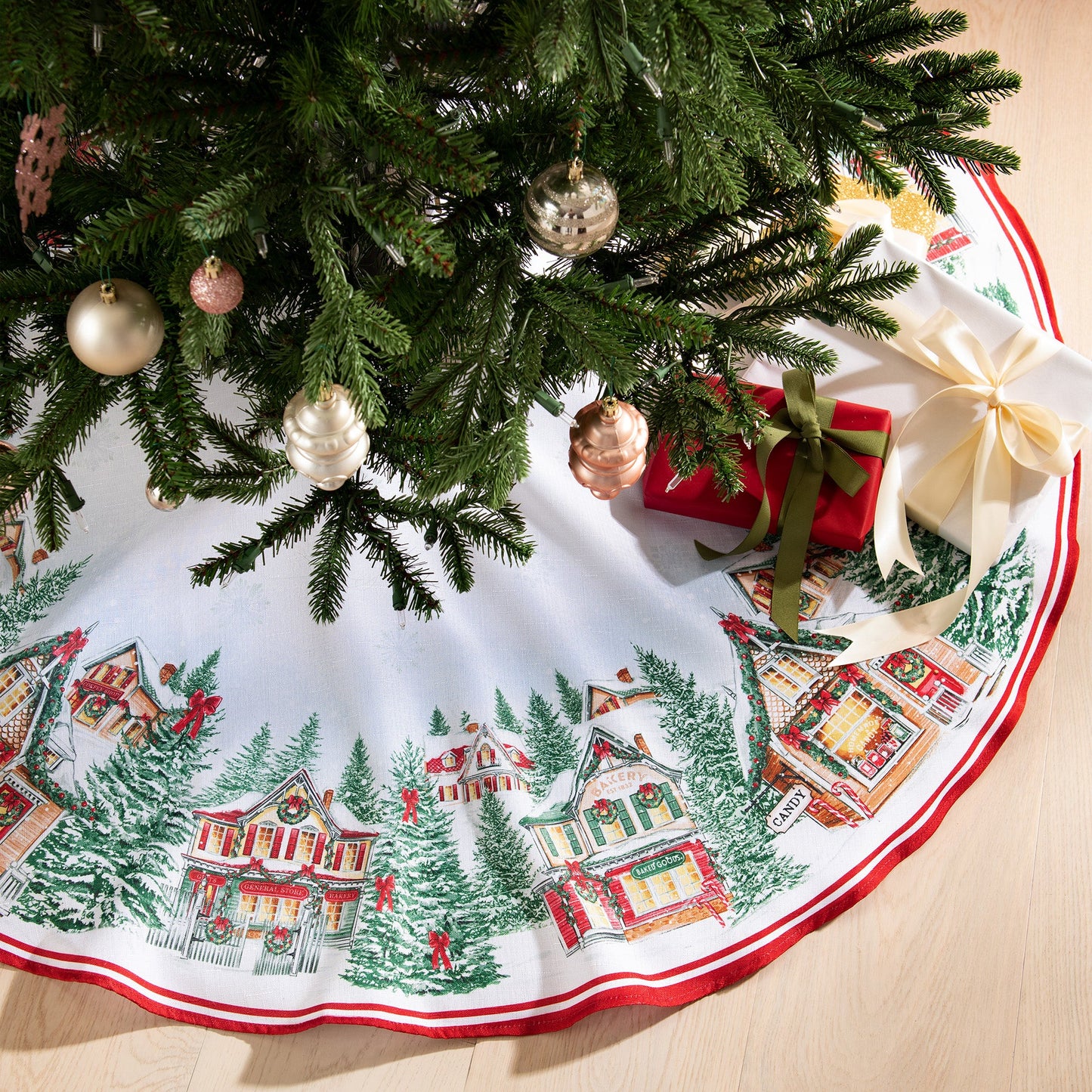 Storybook Christmas Village Holiday Round Tree Skirt