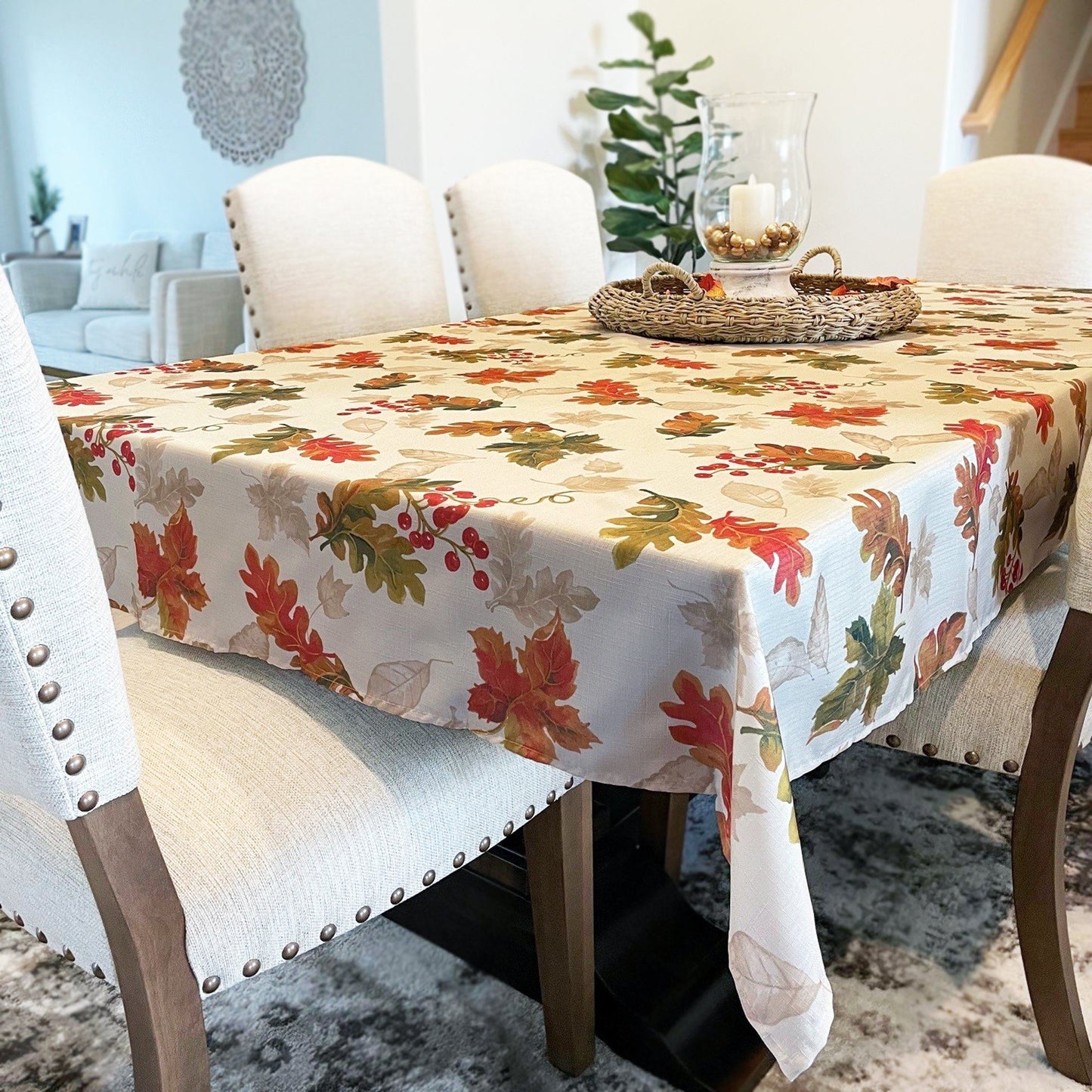 Swaying Leaves Allover Print Fall Tablecloth
