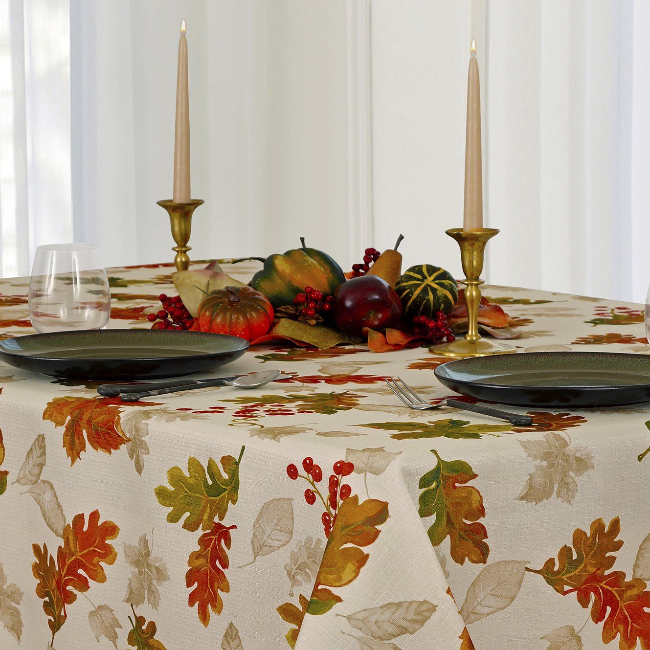 Swaying Leaves Allover Print Fall Tablecloth