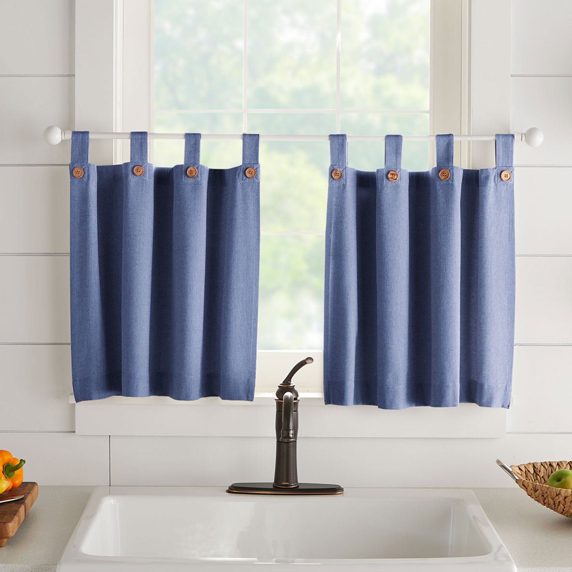 Tucker Solid Button Window Tier Set & Valance-Elrene Home Fashions