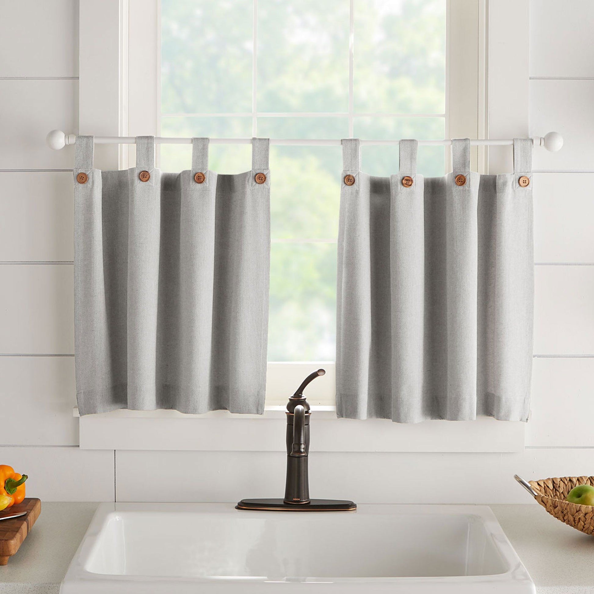 Tucker Solid Button Window Tier Set & Valance-Elrene Home Fashions