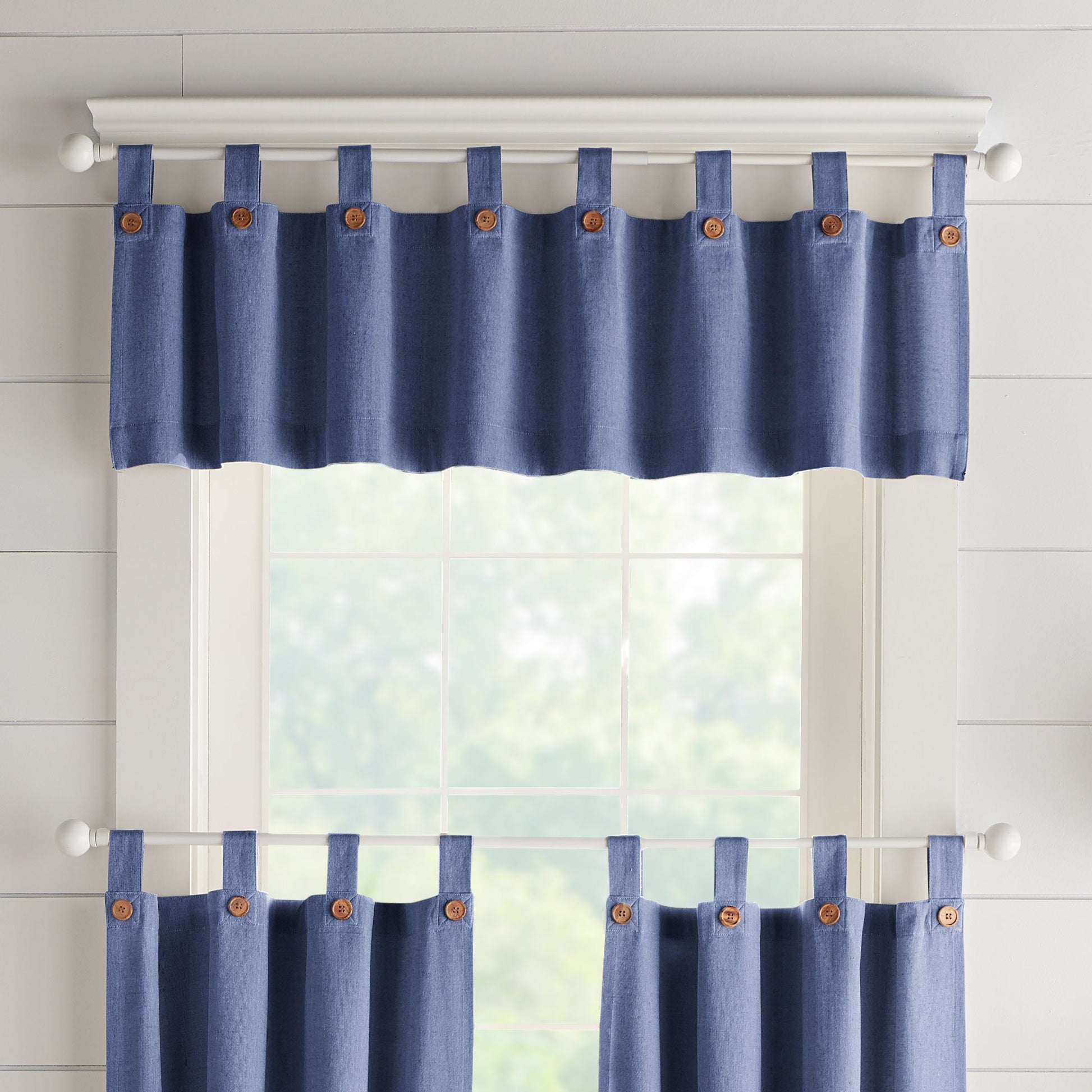 Tucker Solid Button Window Tier Set & Valance-Elrene Home Fashions