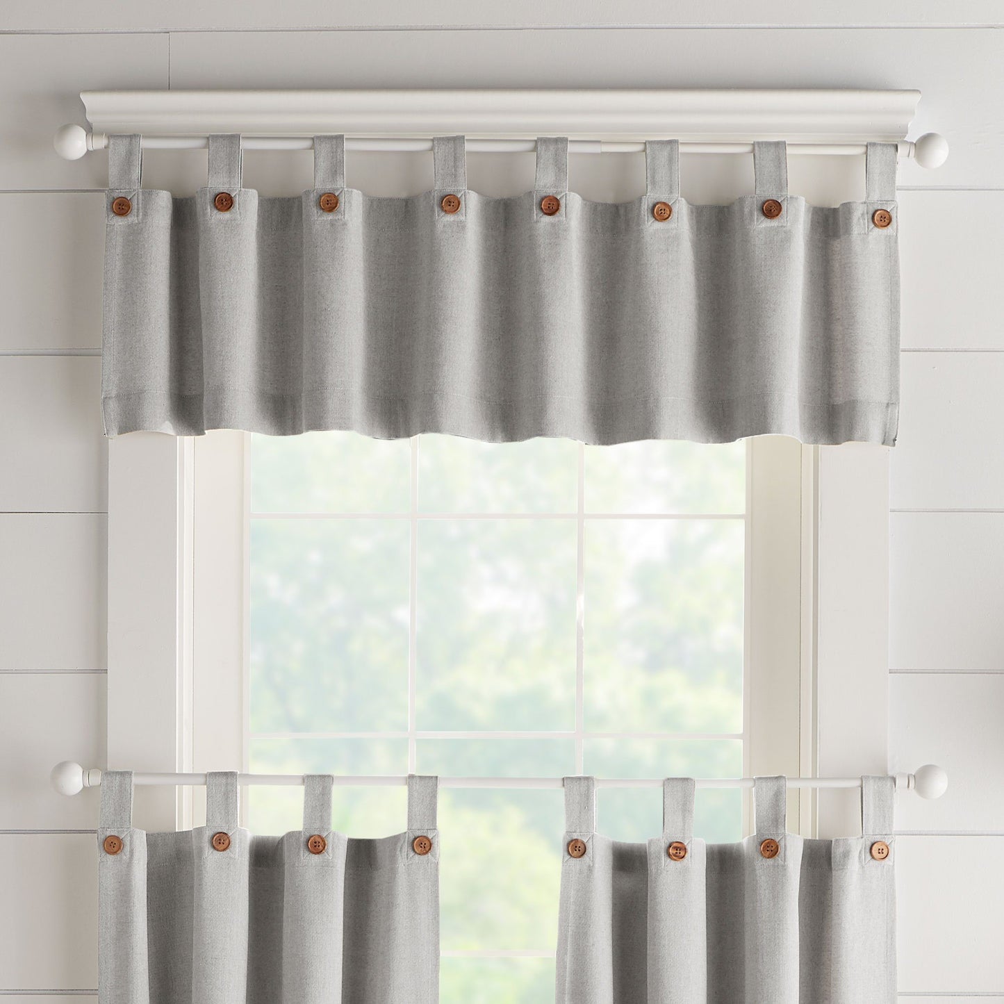 Tucker Solid Button Window Tier Set & Valance-Elrene Home Fashions