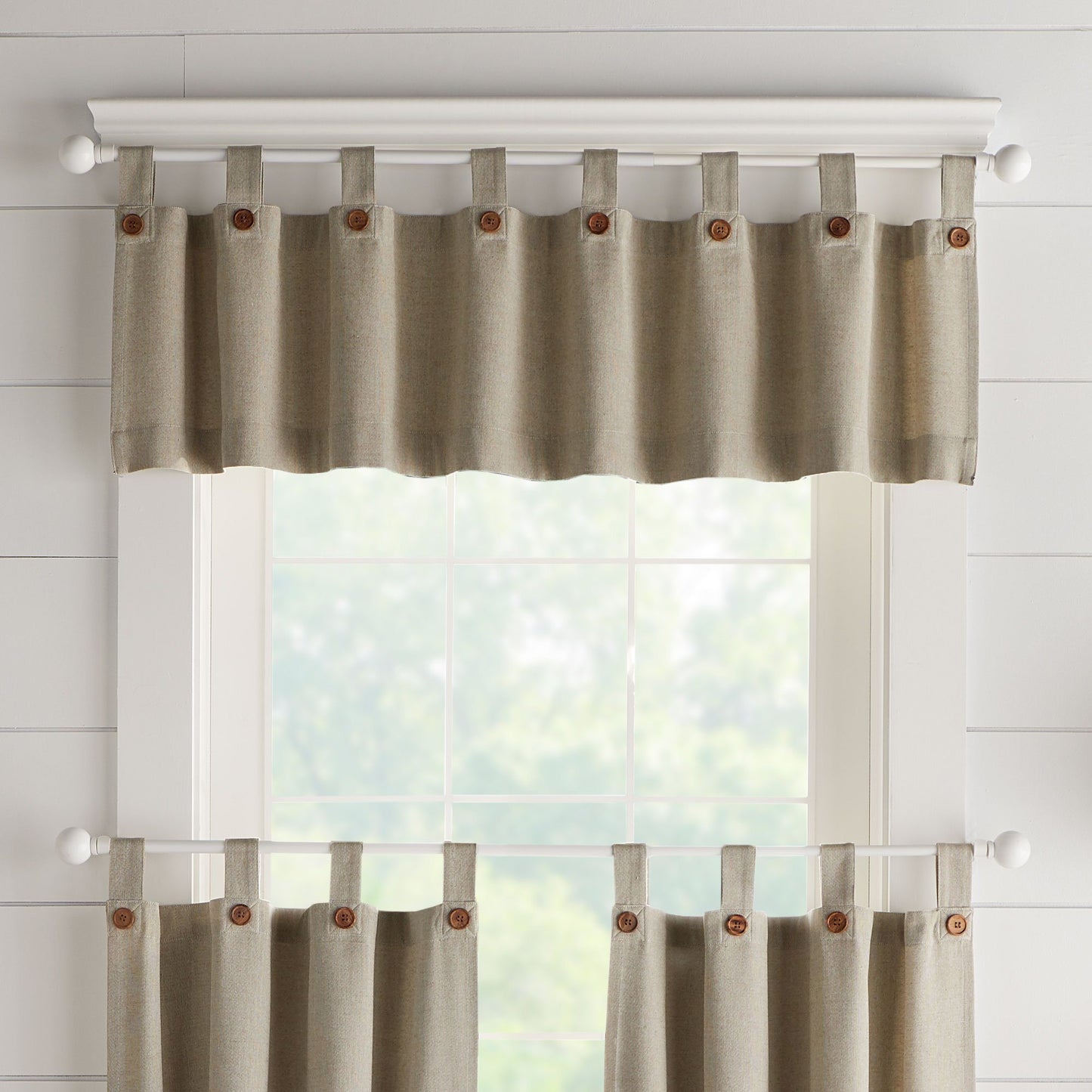 Tucker Solid Button Window Tier Set & Valance-Elrene Home Fashions