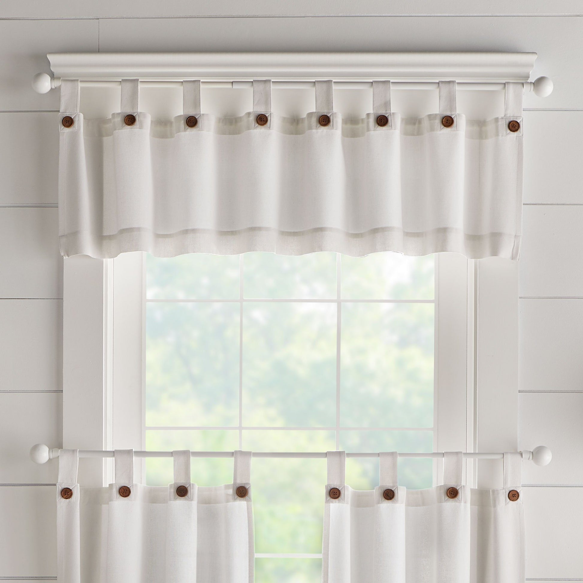 Tucker Solid Button Window Tier Set & Valance-Elrene Home Fashions