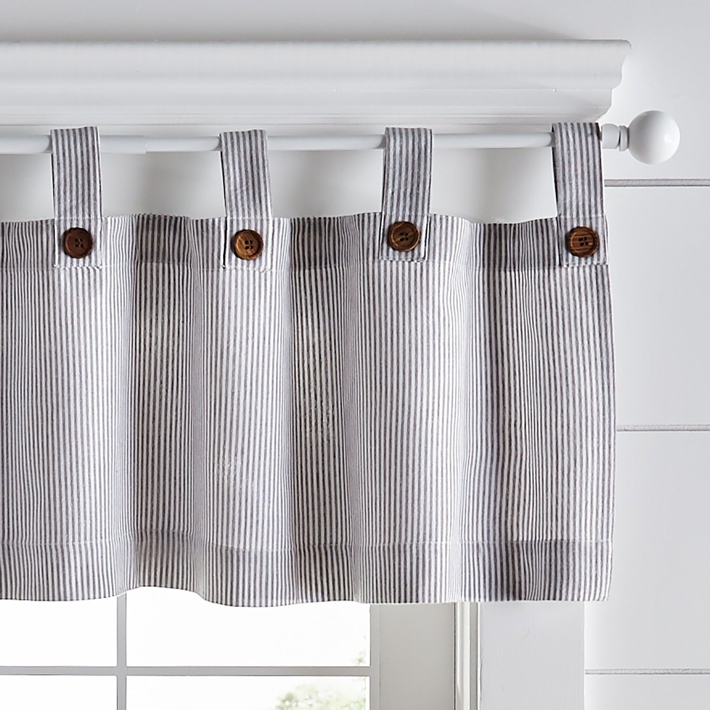 Tucker Ticking Stripe Button Tab Top Window Tier and Valance