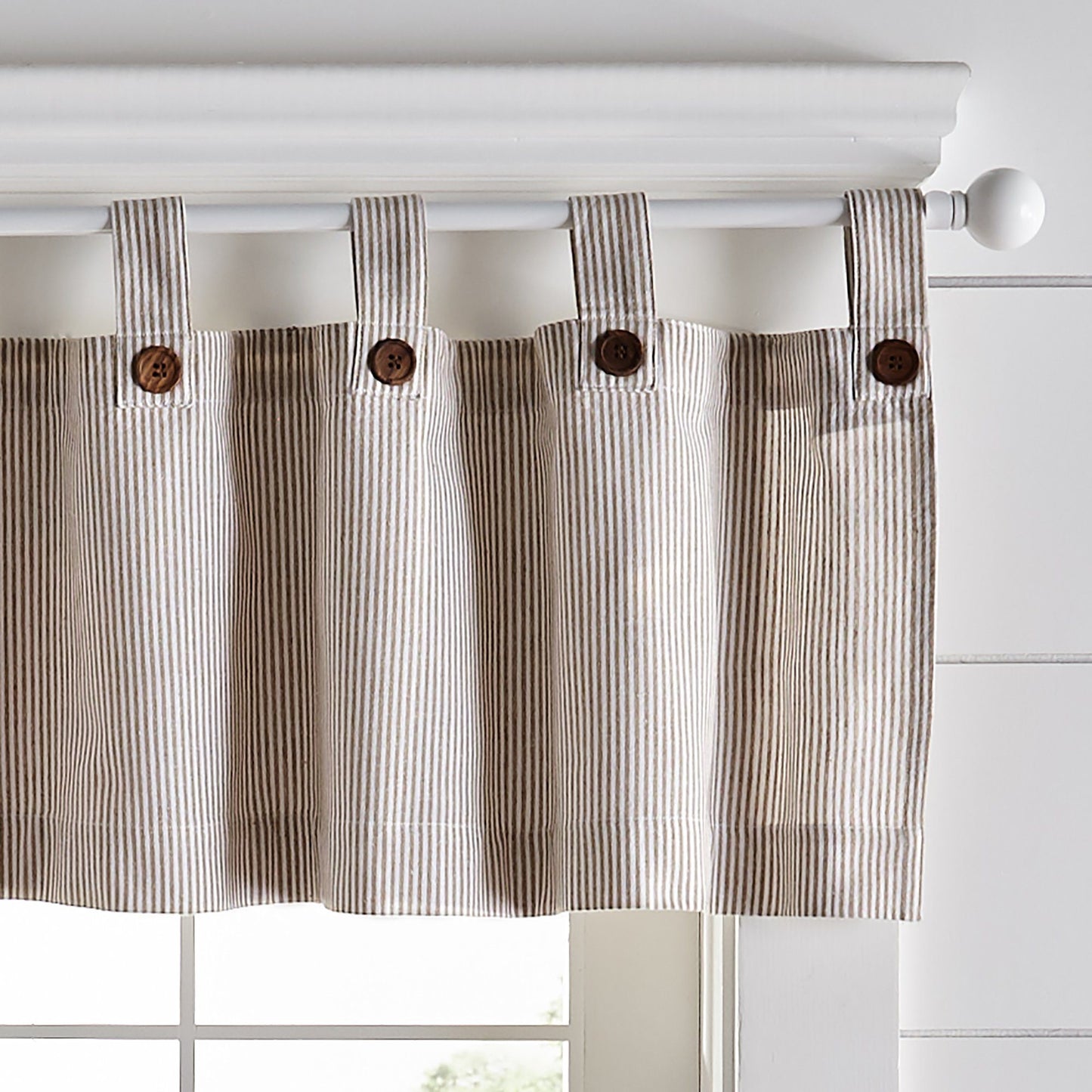 Tucker Ticking Stripe Button Tab Top Window Tier and Valance