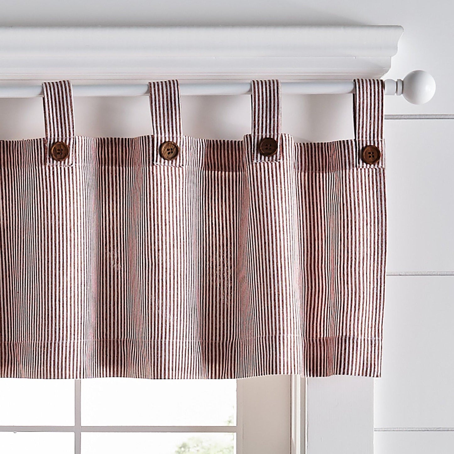 Tucker Ticking Stripe Button Tab Top Window Tier and Valance