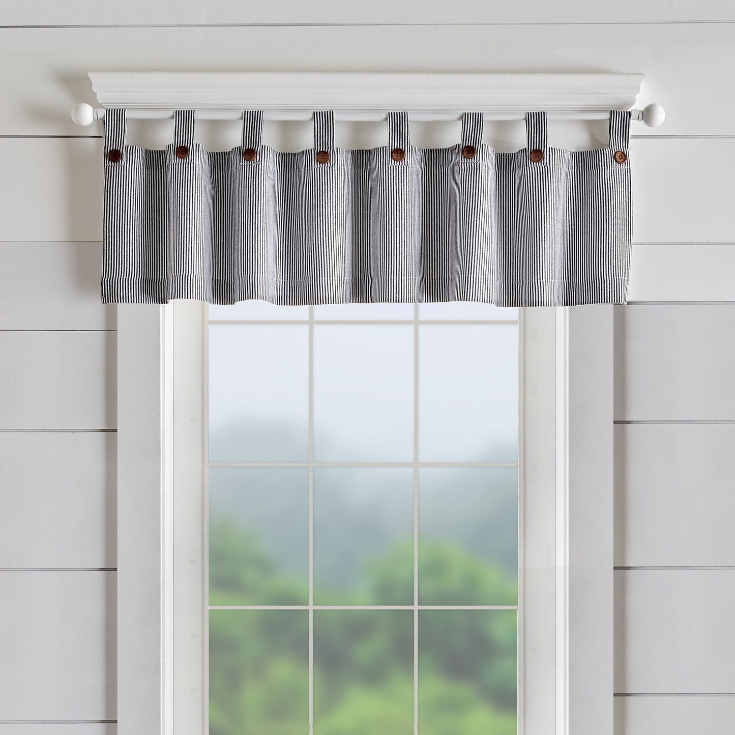 Tucker Ticking Stripe Button Tab Top Window Tier and Valance-Elrene Home Fashions