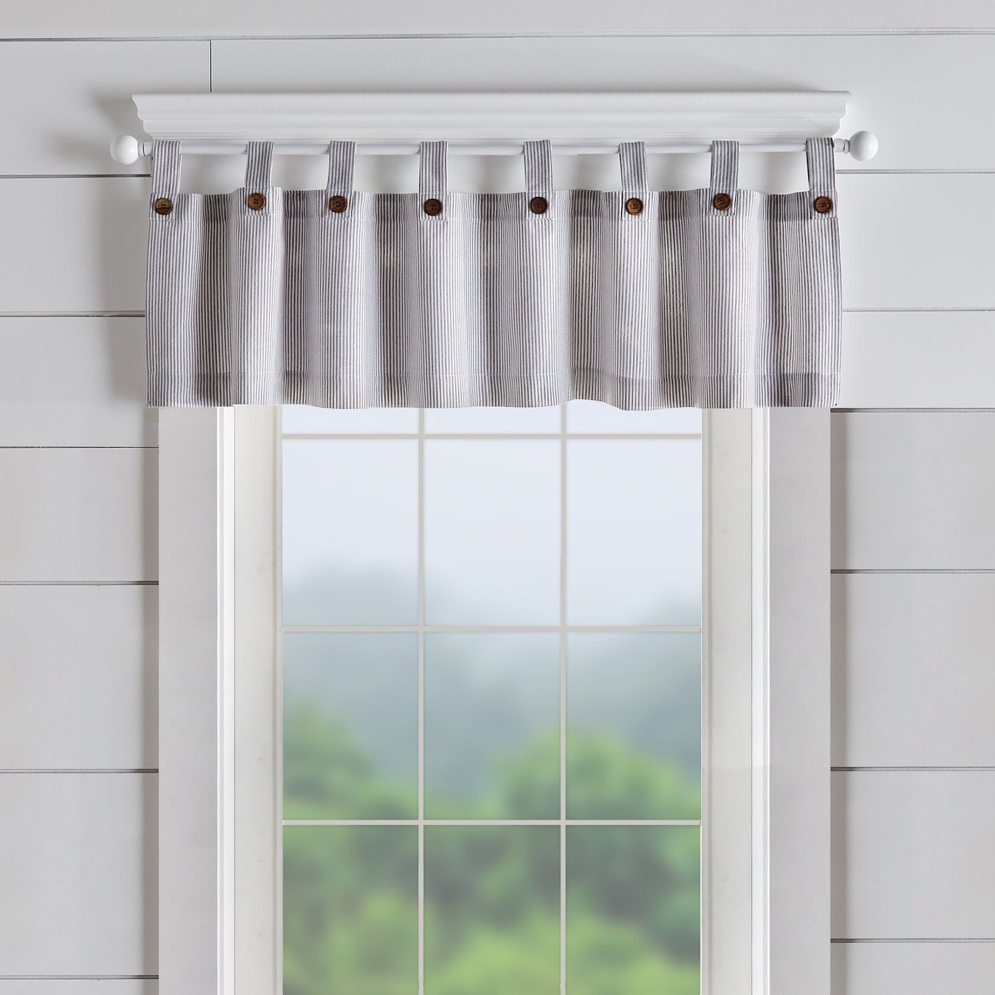 Tucker Ticking Stripe Button Tab Top Window Tier and Valance-Elrene Home Fashions