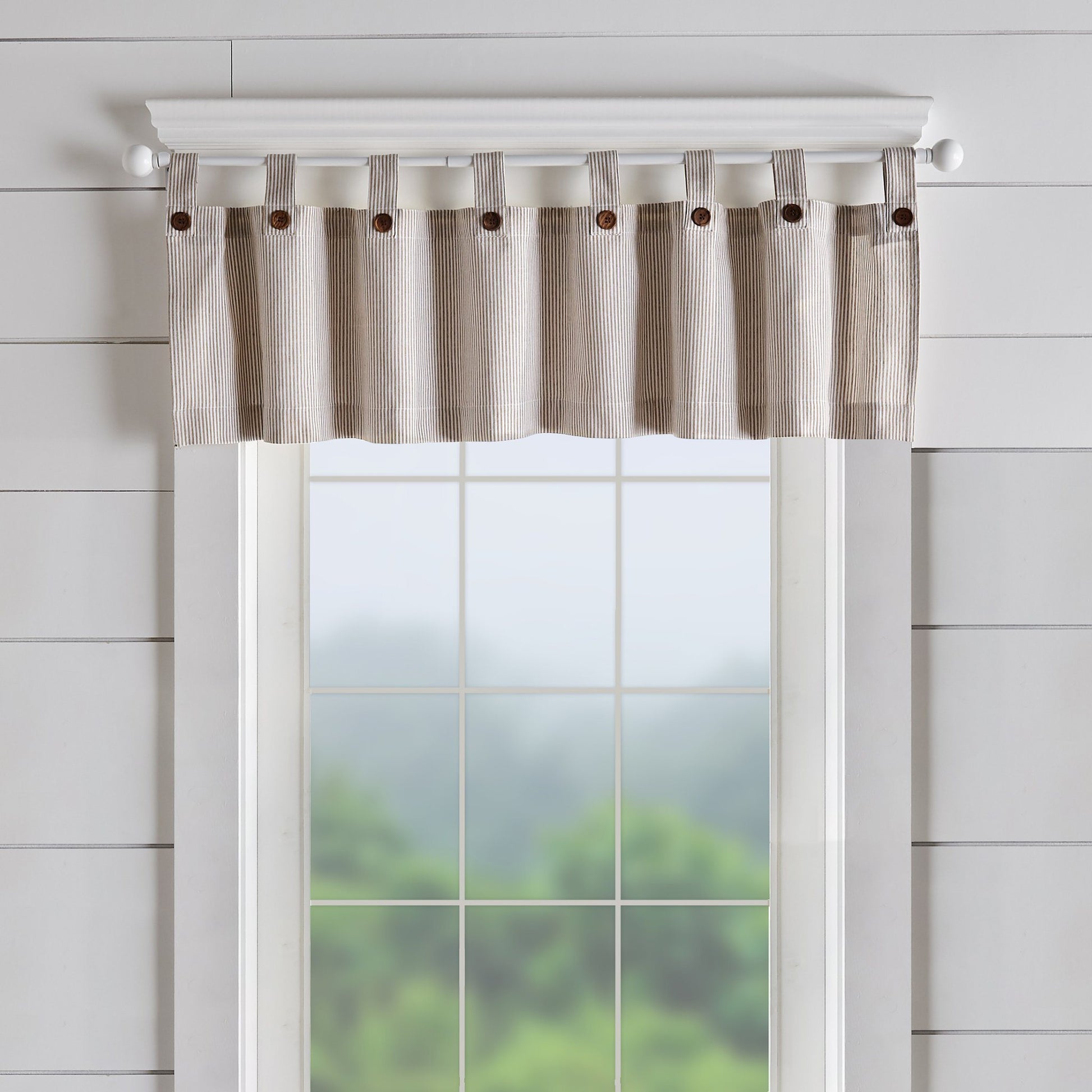 Tucker Ticking Stripe Button Tab Top Window Tier and Valance-Elrene Home Fashions