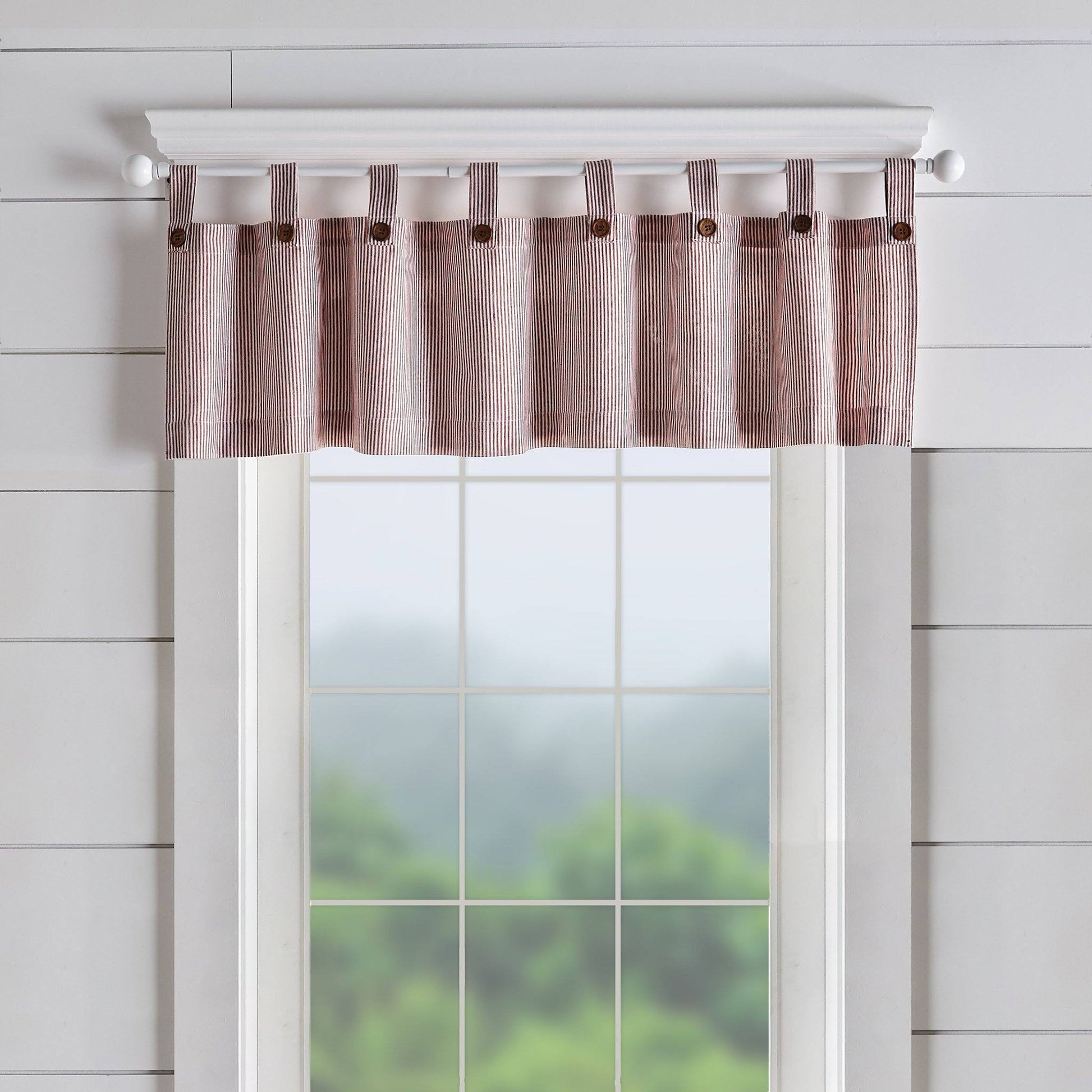 Tucker Ticking Stripe Button Tab Top Window Tier and Valance-Elrene Home Fashions