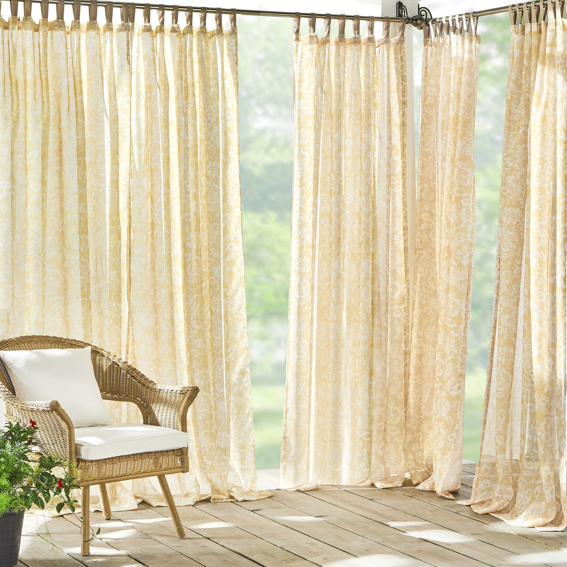Verena Floral Indoor/Outdoor Sheer Tab Top Window Curtain Panel-Elrene Home Fashions