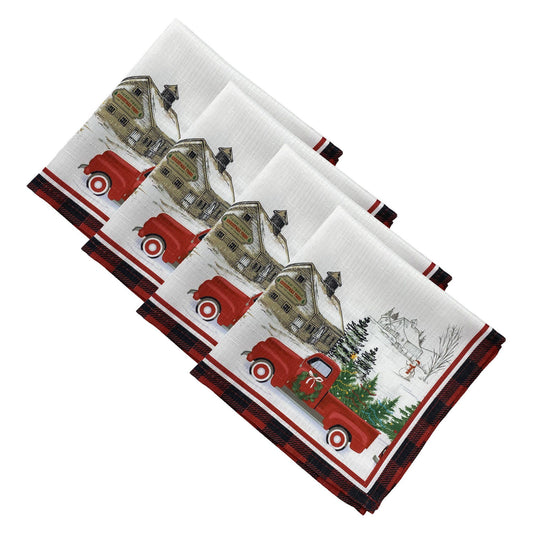 Vintage Christmas Tree Farm Holiday Napkin, Set of 4-Elrene Home Fashions