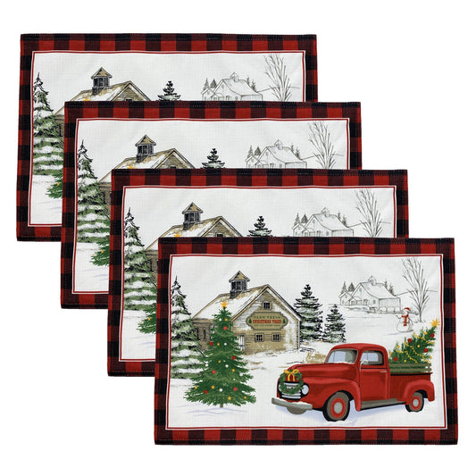 Vintage Christmas Tree Farm Holiday Placemat, Set of 4-Elrene Home Fashions