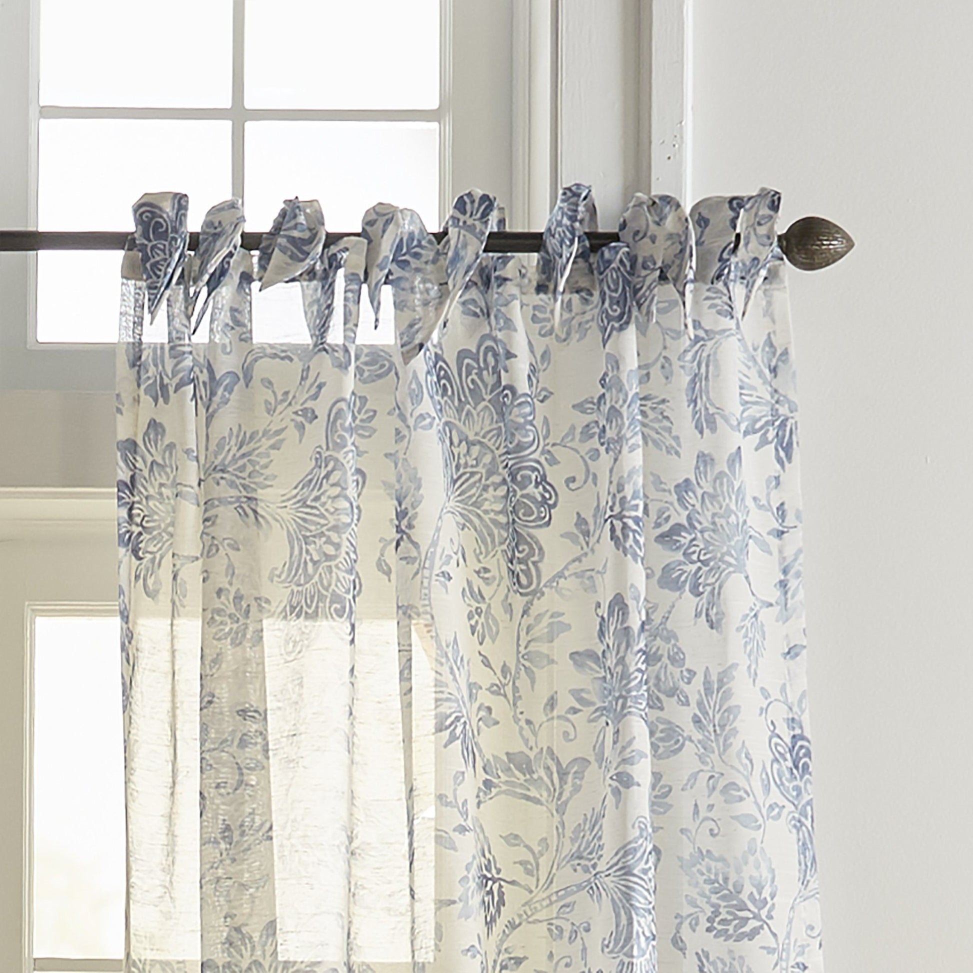 Westport Floral Tie-Top Sheer Window Curtain-Elrene Home Fashions