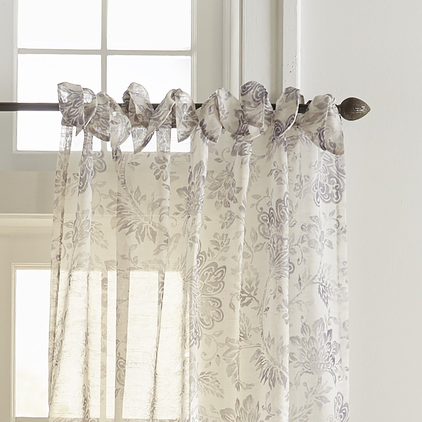 Westport Floral Tie-Top Sheer Window Curtain-Elrene Home Fashions