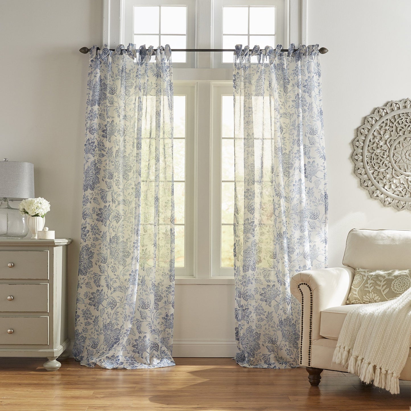 Westport Floral Tie-Top Sheer Window Curtain-Elrene Home Fashions