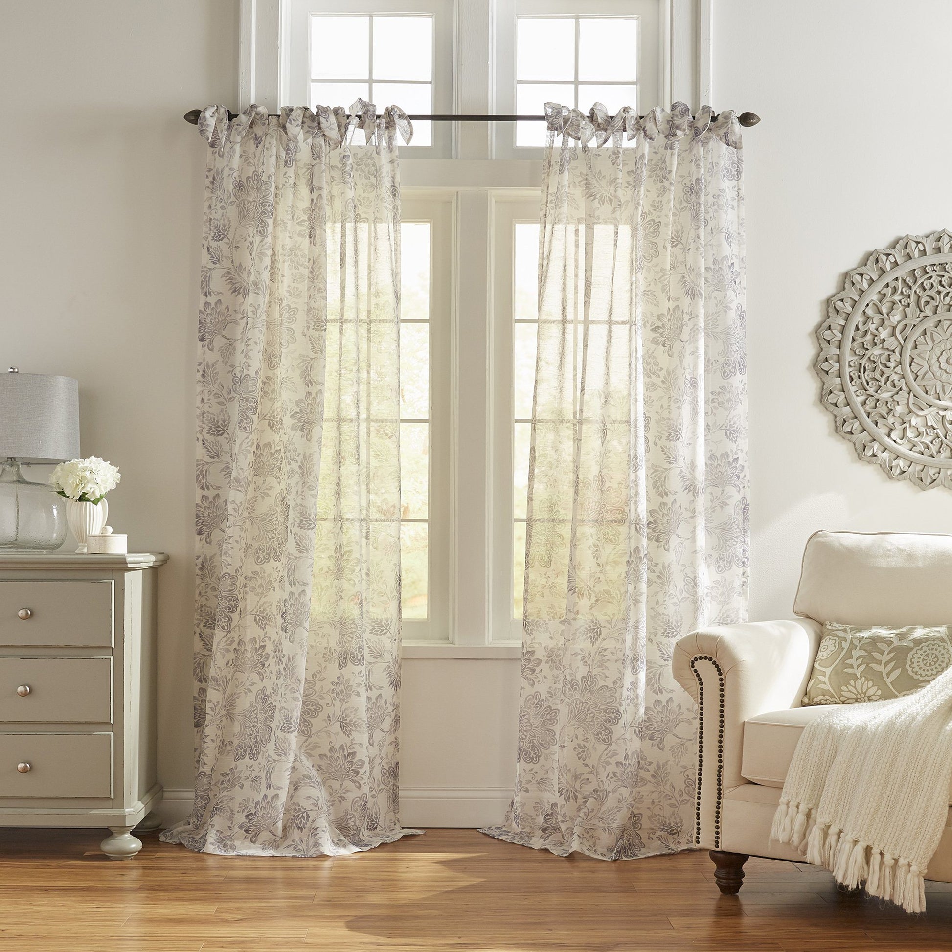 Westport Floral Tie-Top Sheer Window Curtain-Elrene Home Fashions