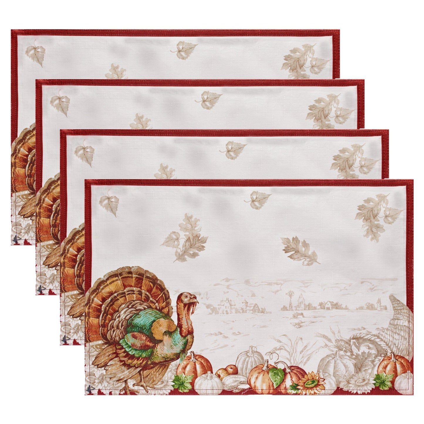 Holiday Turkey Bordered Fall Placemat, Set of 4